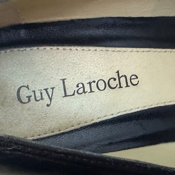 Guy Laroche Vintage Black Rose Adorned Leather Pumps Shorter Heel sz 35 - Picture 14 of 14
